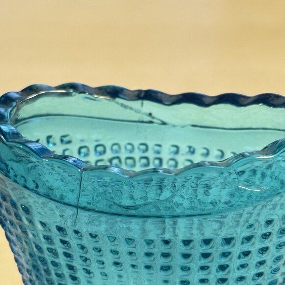 Vintage Fenton Glass Blue Hobnail Boot Shoe Slipper Figurine With Scalloped Rim - Picture 4 of 6